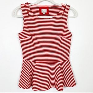 Anthropologie Postmark Red & White Striped Sleeveless Peplum Top Size XS